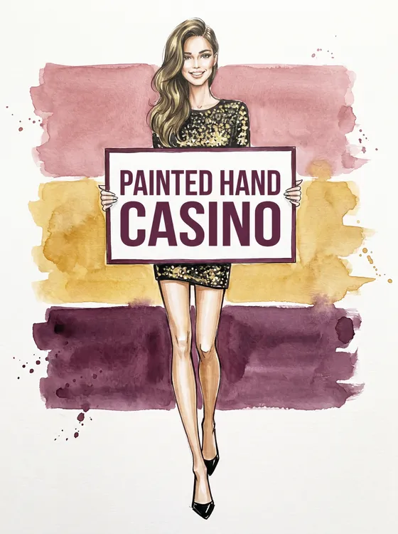 Woman holding a Painted Hand Casino sign